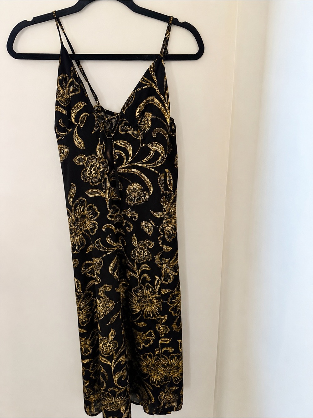 Monteau Black Dress with Metallic Gold Floral Print